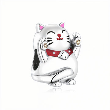 "Prosperity Pulse" - 925 Sterling Silver Lucky Beckoning Cat Charm