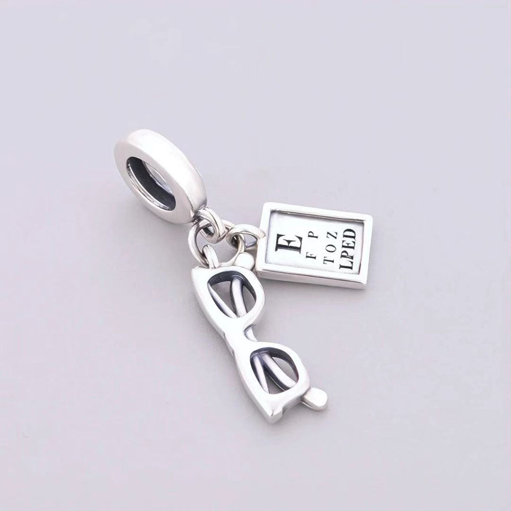"Optical Clarity" - 925 Sterling Silver Eye Chart and Glasses Dangle Charm