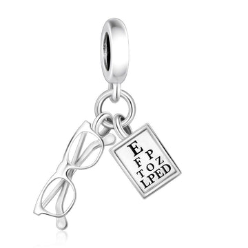 "Optical Clarity" - 925 Sterling Silver Eye Chart and Glasses Dangle Charm
