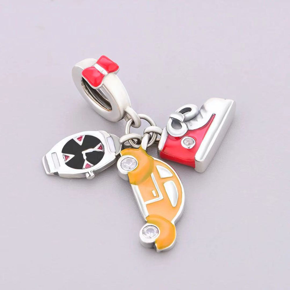 "Urban Explorer" - 925 Sterling Silver Car Watch and Sneaker Dangle Charm