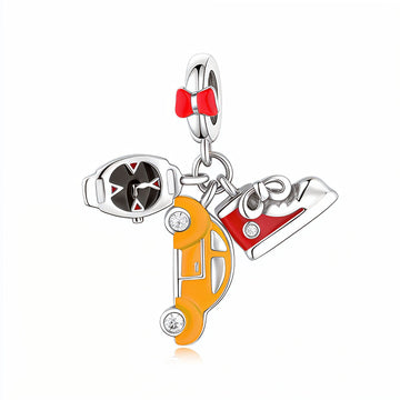 "Urban Explorer" - 925 Sterling Silver Car Watch and Sneaker Dangle Charm