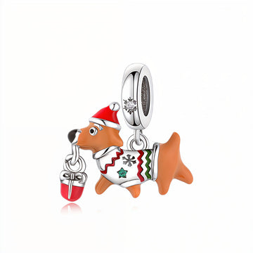 "Festive Corgi Resonance" - 925 Sterling Silver Christmas Dog Dangle Charm