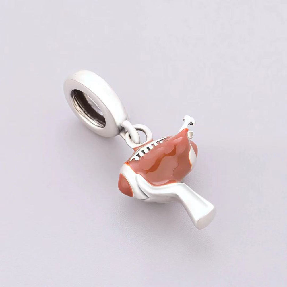 "Festive Touchdown" - 925 Sterling Silver Football Turkey Dangle Charm