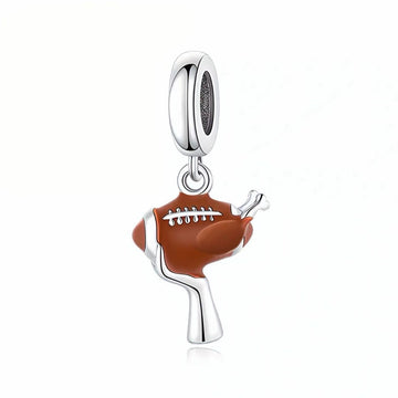 "Festive Touchdown" - 925 Sterling Silver Football Turkey Dangle Charm