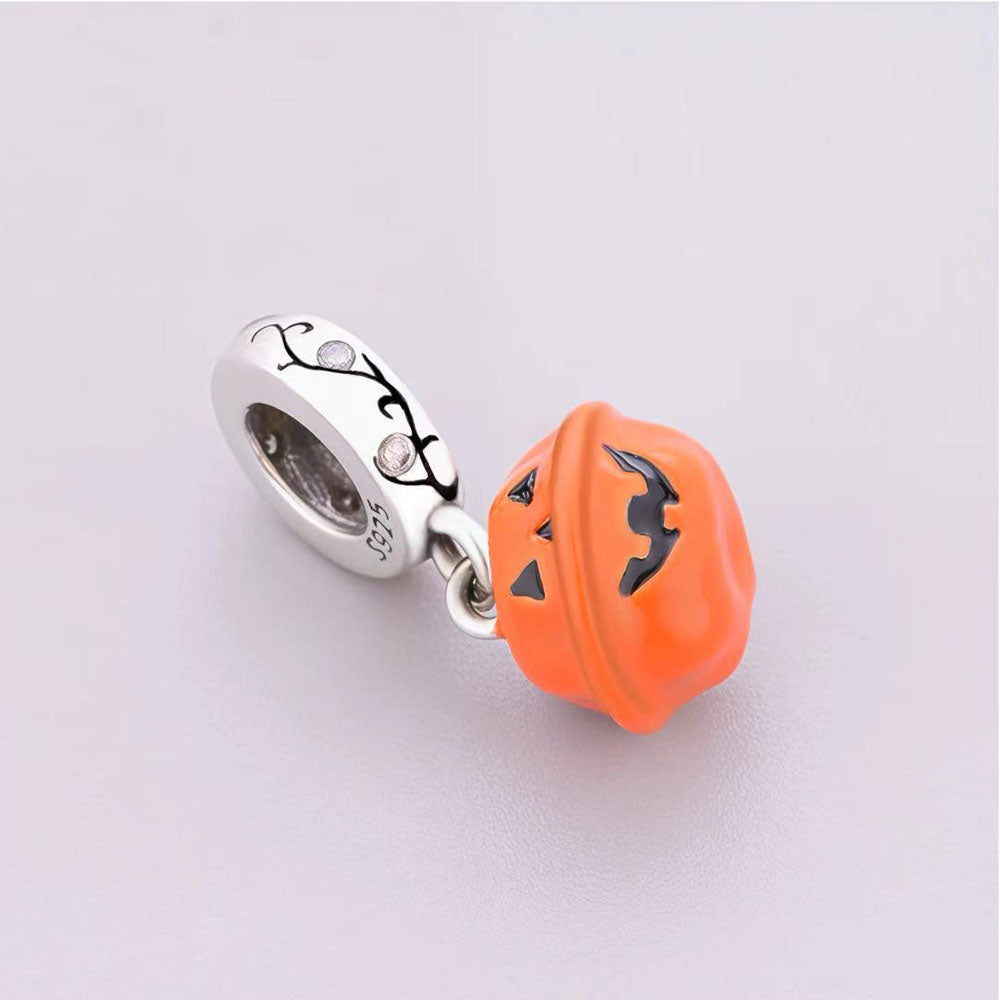 "Glow of Midnight" - 925 Sterling Silver Jack-O'-Lantern Zirconia Dangle Charm
