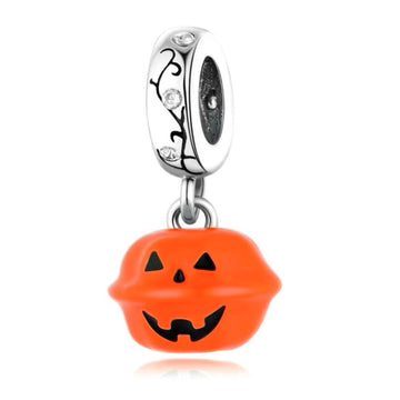 "Glow of Midnight" - 925 Sterling Silver Jack-O'-Lantern Zirconia Dangle Charm