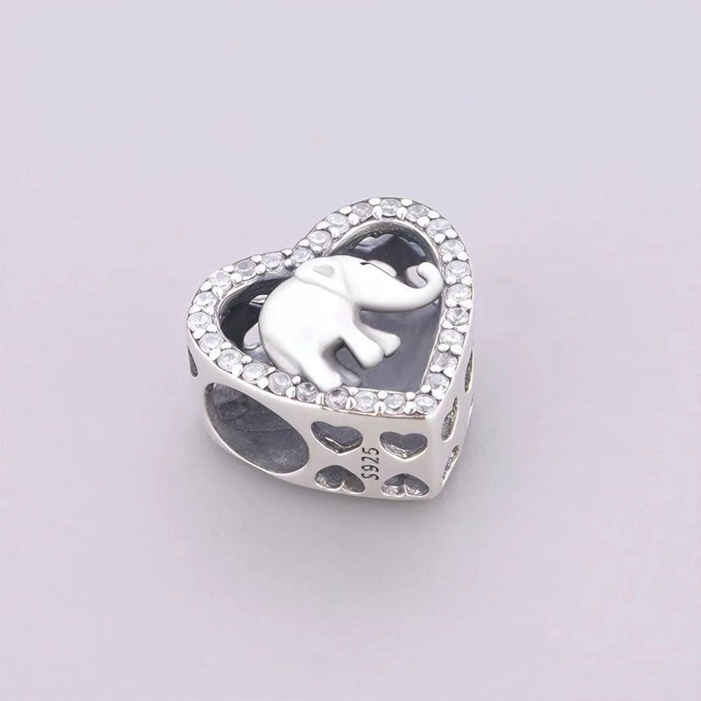 "Elephant Strength" - 925 Sterling Silver Heart Bead with Inspirational Quote