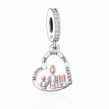 "Mummy’s Radiance" - 925 Sterling Silver Family Heart Dangle Charm