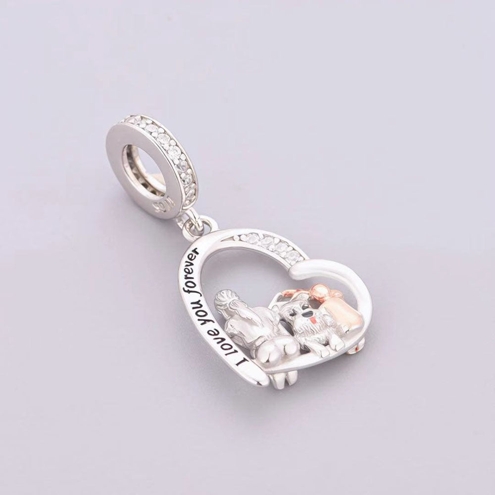 "Eternal Bond Resonance" - 925 Sterling Silver Pet and Family Heart Dangle Charm