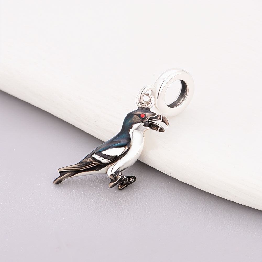 "Ocean Guardian" Puffin Dangle Charm - 925 Silver Hand-Painted Enamel
