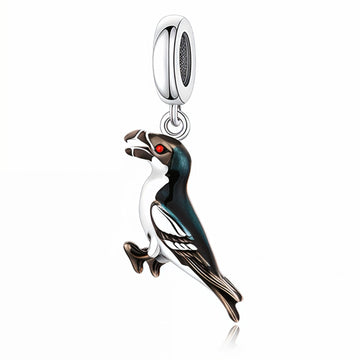"Ocean Guardian" Puffin Dangle Charm - 925 Silver Hand-Painted Enamel
