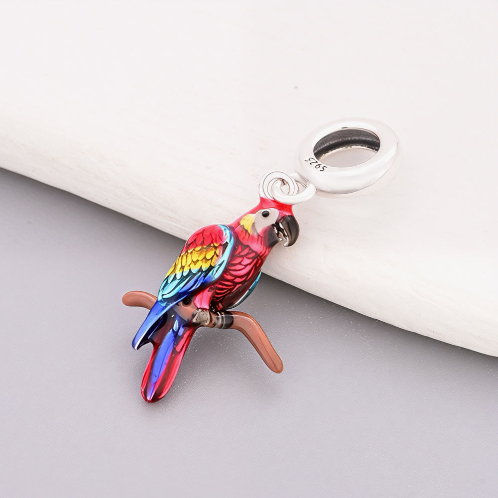 "Tropic Spirit" Macaw Parrot Charm - 925 Silver Colorful Enamel