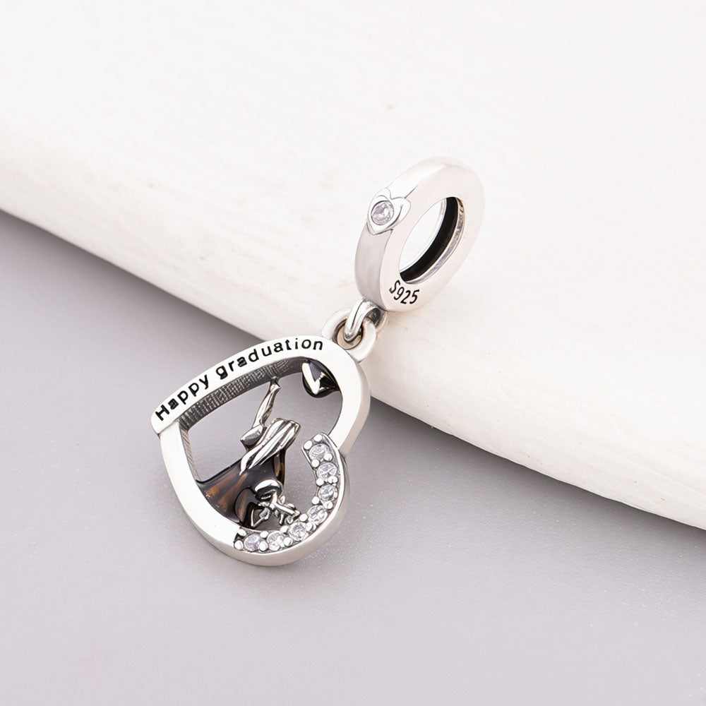 "The Moment" Graduation Girl Heart Charm - 925 Sterling Silver