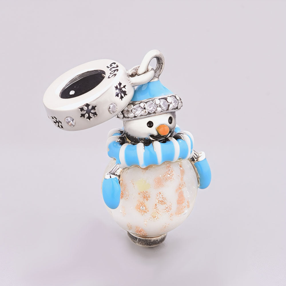 "Winter Glow" - 925 Sterling Silver Snowman Glass Bead Dangle