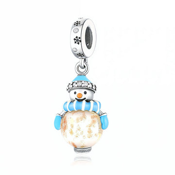 "Winter Glow" - 925 Sterling Silver Snowman Glass Bead Dangle