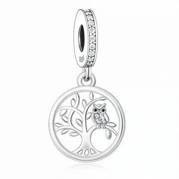 "Ancient Wisdom" - 925 Sterling Silver Tree of Life Owl Dangle Charm