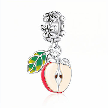 "Core Vitality" - 925 Sterling Silver Half Apple Fruit Dangle Charm