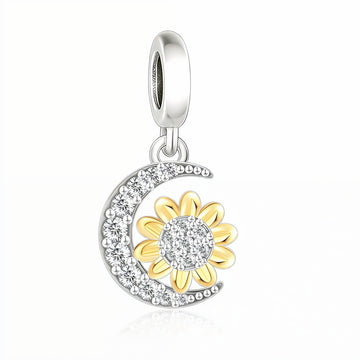 "Eternal Radiance" - 925 Sterling Silver Sunflower Moon Dangle Charm