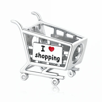 "Retail Resonance" - 925 Sterling Silver I Love Shopping Cart Bead Charm
