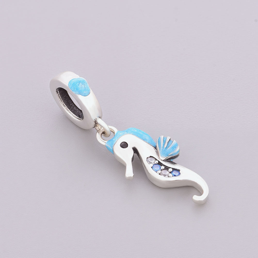 "Oceanic Rhythm" - 925 Sterling Silver Seahorse Dangle Charm