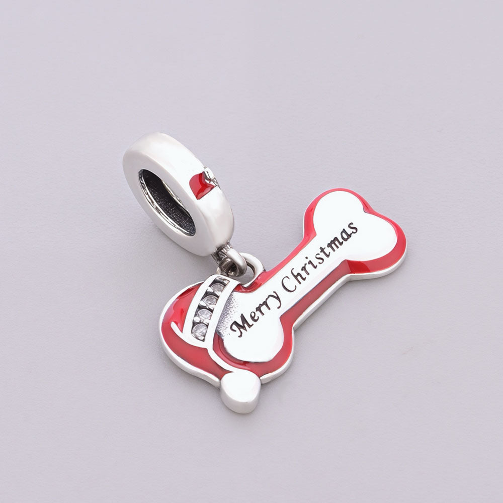 "Festive Companion" - 925 Sterling Silver Merry Christmas Bone Dangle Charm
