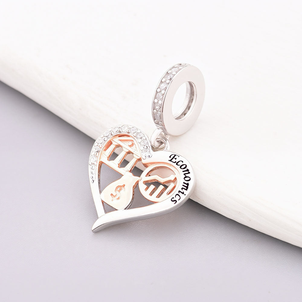 "Economic Prosperity" - 925 Sterling Silver Money Bag & Growth Chart Dangle Charm
