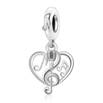"Melodic Pulse" - 925 Sterling Silver Treble Clef Microphone Music Heart Charm
