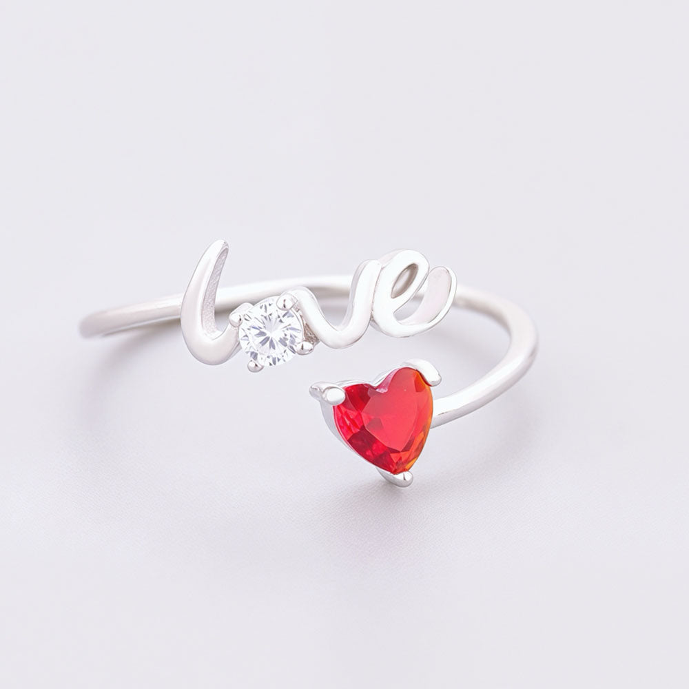 "Love Frequency" - 925 Sterling Silver Red Heart Adjustable Ring