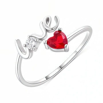"Love Frequency" - 925 Sterling Silver Red Heart Adjustable Ring