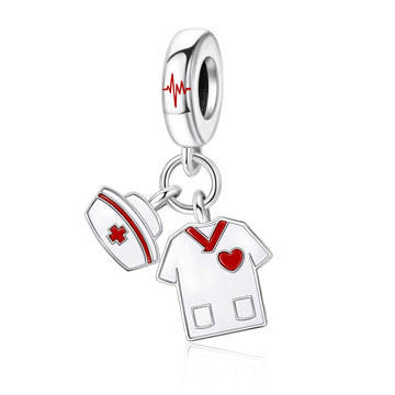 "Healing Pulse" - 925 Sterling Silver Nurse Uniform & Cap Dangle Charm