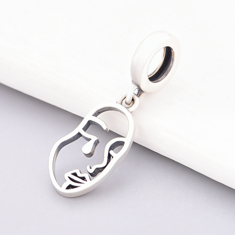 "Soul Contour" - 925 Sterling Silver Hollow Abstract Face Dangle Charm
