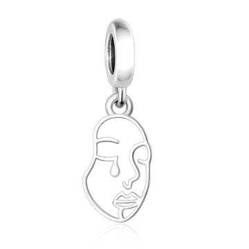 "Soul Contour" - 925 Sterling Silver Hollow Abstract Face Dangle Charm