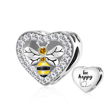 "Joyful Buzz" - 925 Sterling Silver Bee Heart Zirconia Charm