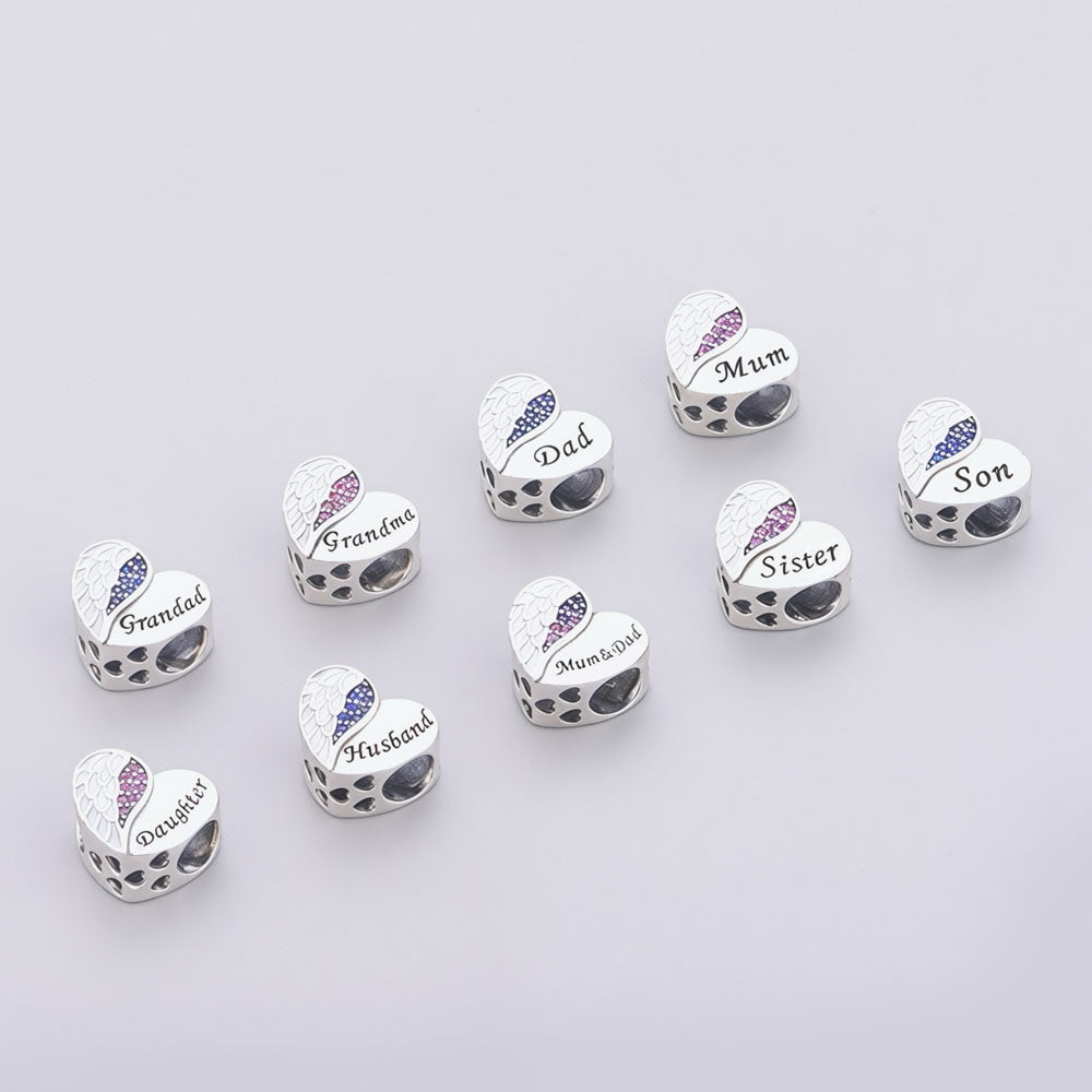 "Heavenly Echo" - 925 Sterling Silver Angel Wing Memorial Heart Charm
