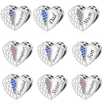 "Heavenly Echo" - 925 Sterling Silver Angel Wing Memorial Heart Charm