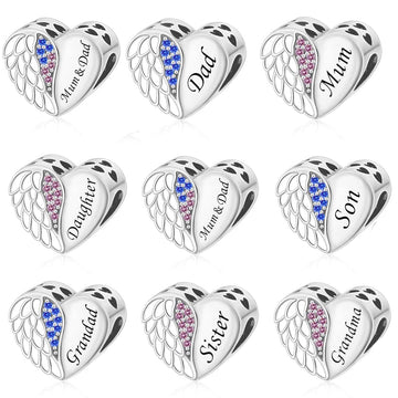 "Heavenly Echo" - 925 Sterling Silver Angel Wing Memorial Heart Charm