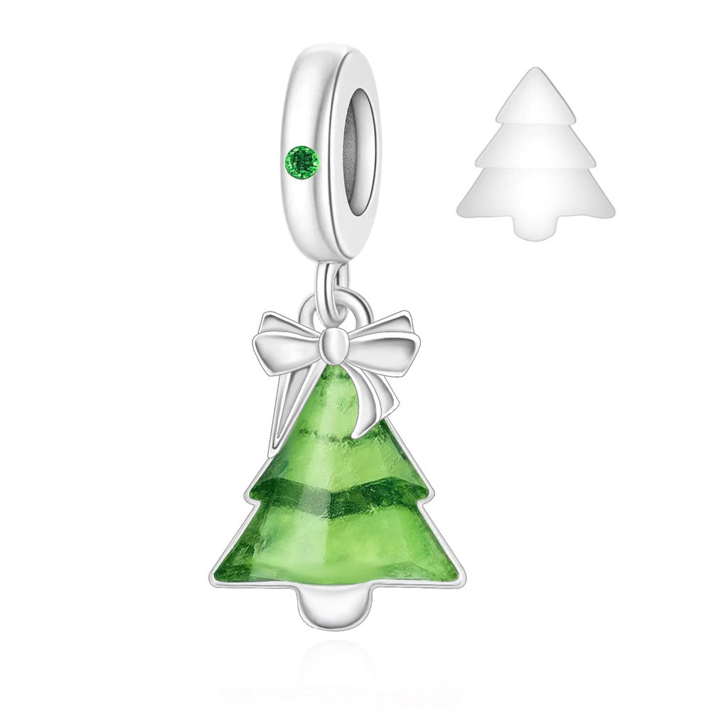 "Festive Glow" - 925 Sterling Silver Bow Christmas Tree Dangle Charm