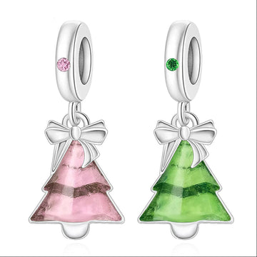 "Festive Glow" - 925 Sterling Silver Bow Christmas Tree Dangle Charm