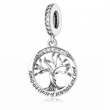 "Eternal Root" - 925 Sterling Silver Family Tree Zirconia Dangle Charm