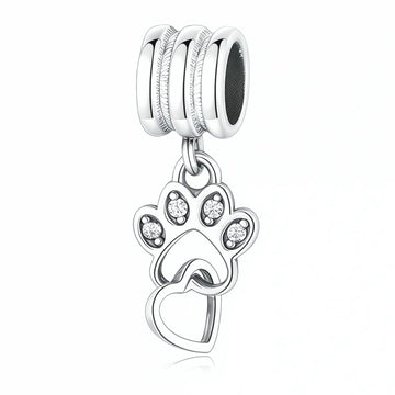 "Eternal Pawprint" - 925 Sterling Silver Heart and Paw Dangle Charm