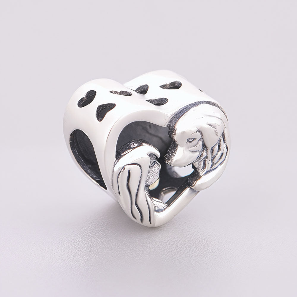 "Forever Bond" Girl & Dog Heart Charm - 925 Sterling Silver | Pet Memorial Gift