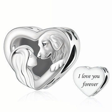 "Forever Bond" Girl & Dog Heart Charm - 925 Sterling Silver | Pet Memorial Gift