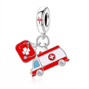 "Lifeline Guardian" - 925 Sterling Silver Ambulance and First Aid Dangle Charm