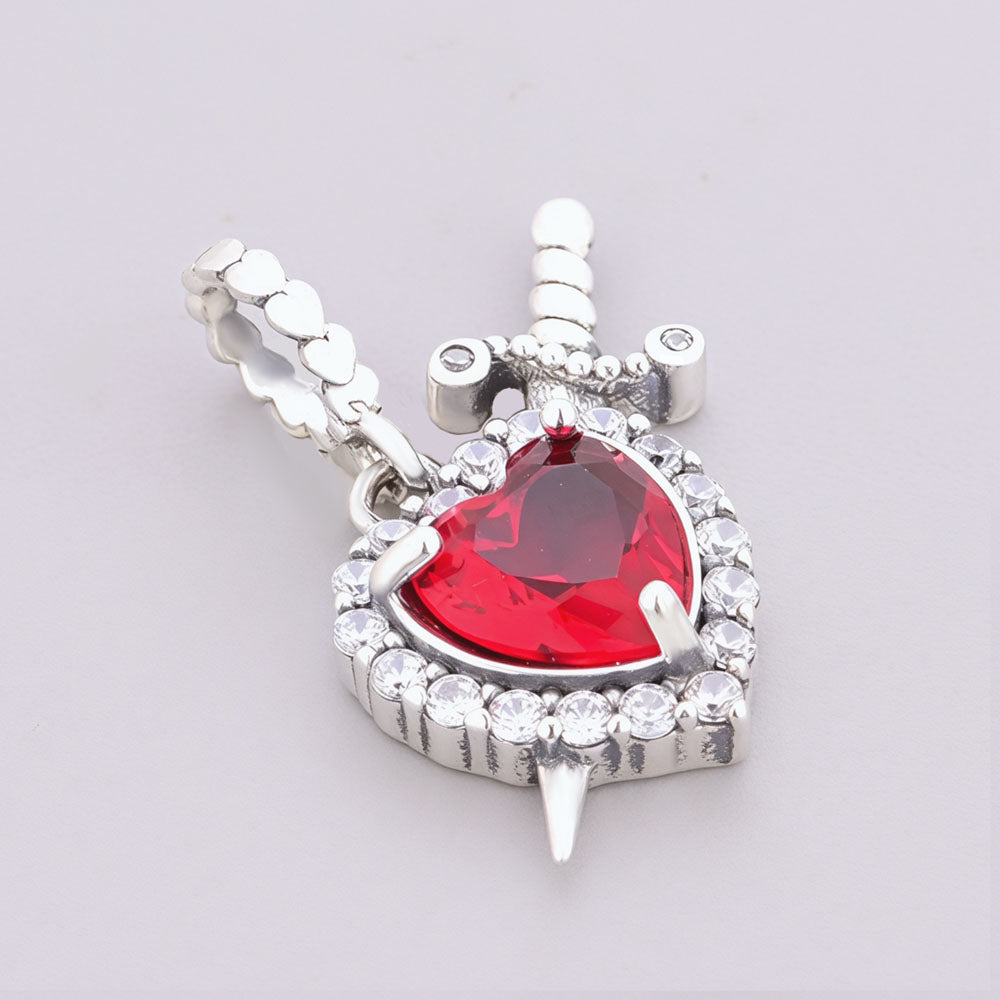 "Dagger of Devotion" - 925 Sterling Silver Heart and Sword Dangle Charm