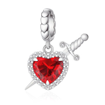 "Dagger of Devotion" - 925 Sterling Silver Heart and Sword Dangle Charm