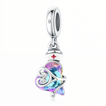 "Guardian Pulse" - 925 Sterling Silver Nurse Cap and Stethoscope Dangle Charm