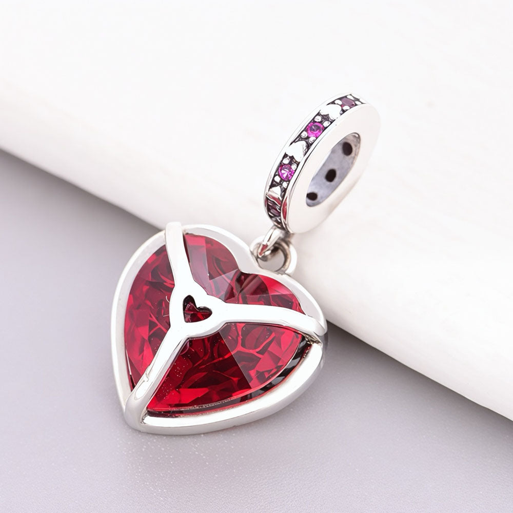 "Eternal Roots" - 925 Silver Red Zircons Family Tree Heart Dangle Charm