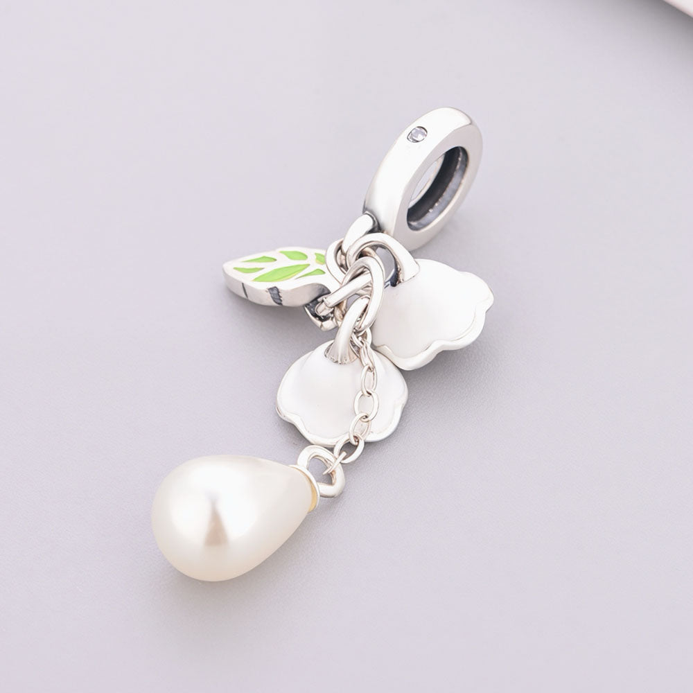 "Ethereal Lily" - 925 Silver Lily of the Valley Tassel Pearl Dangle Charm