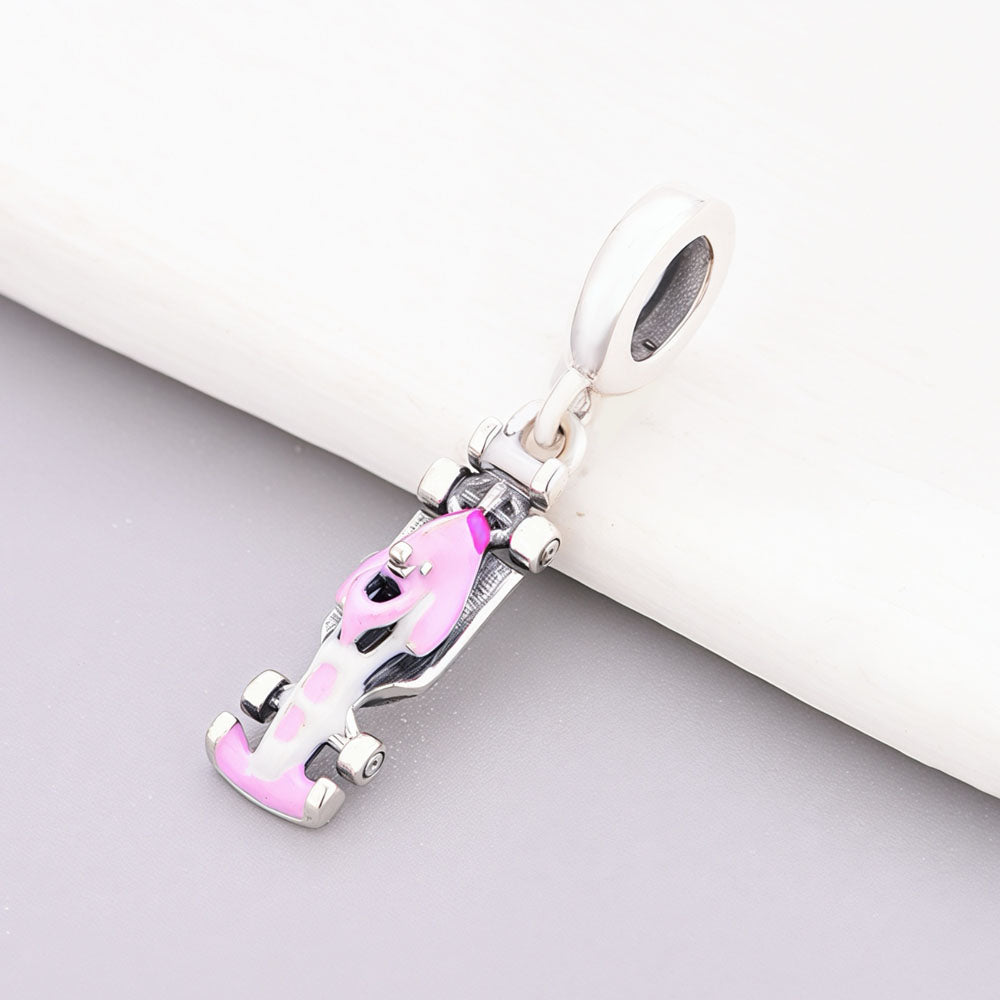 "Velocity Pulse" - 925 Silver Supercar Racing Pink Enamel Dangle Charm