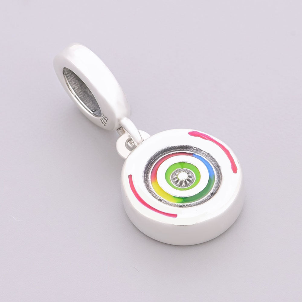 "Dynamic Drive" - 925 Silver Racing Tire Rainbow Enamel Dangle Charm